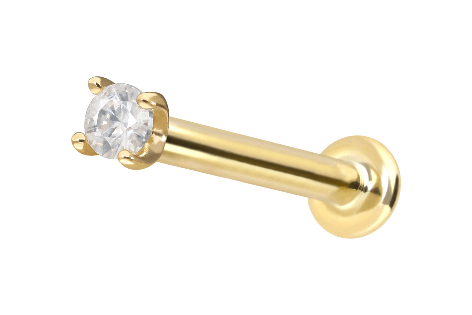 14 Karat Gold Labret Piercing mit Innengewinde MOISSANIT
